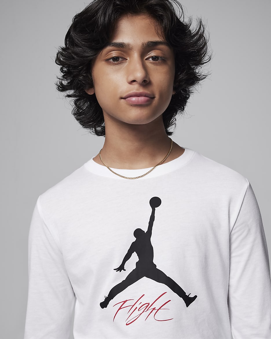 Jordan Big Kids Baseline Flight Long Sleeve T Shirt White